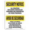 Signmission OSHA Security Sign, 7" Height, 10" Width, Aluminum, All Weapons Prohibited Bilingual, Landscape OS-SN-A-710-L-11507